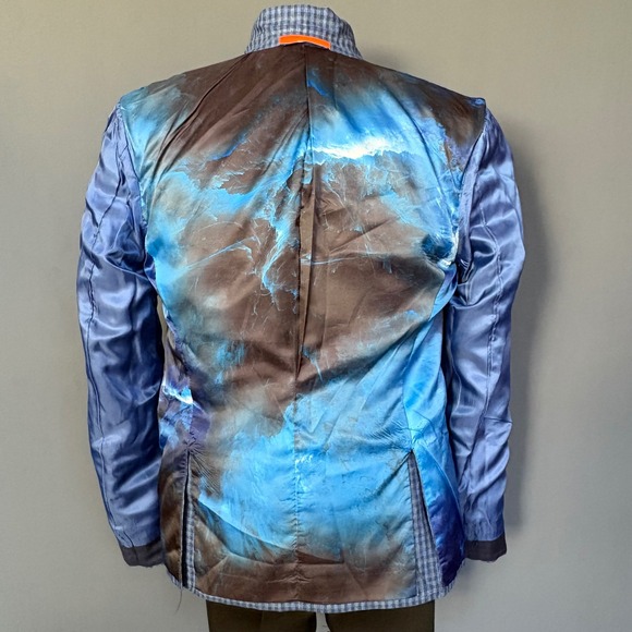 Tallia Linen Gingham Blazer | Size 36-38R | Blue Check Gold‎ Button Sport Coat - Picture 8 of 9